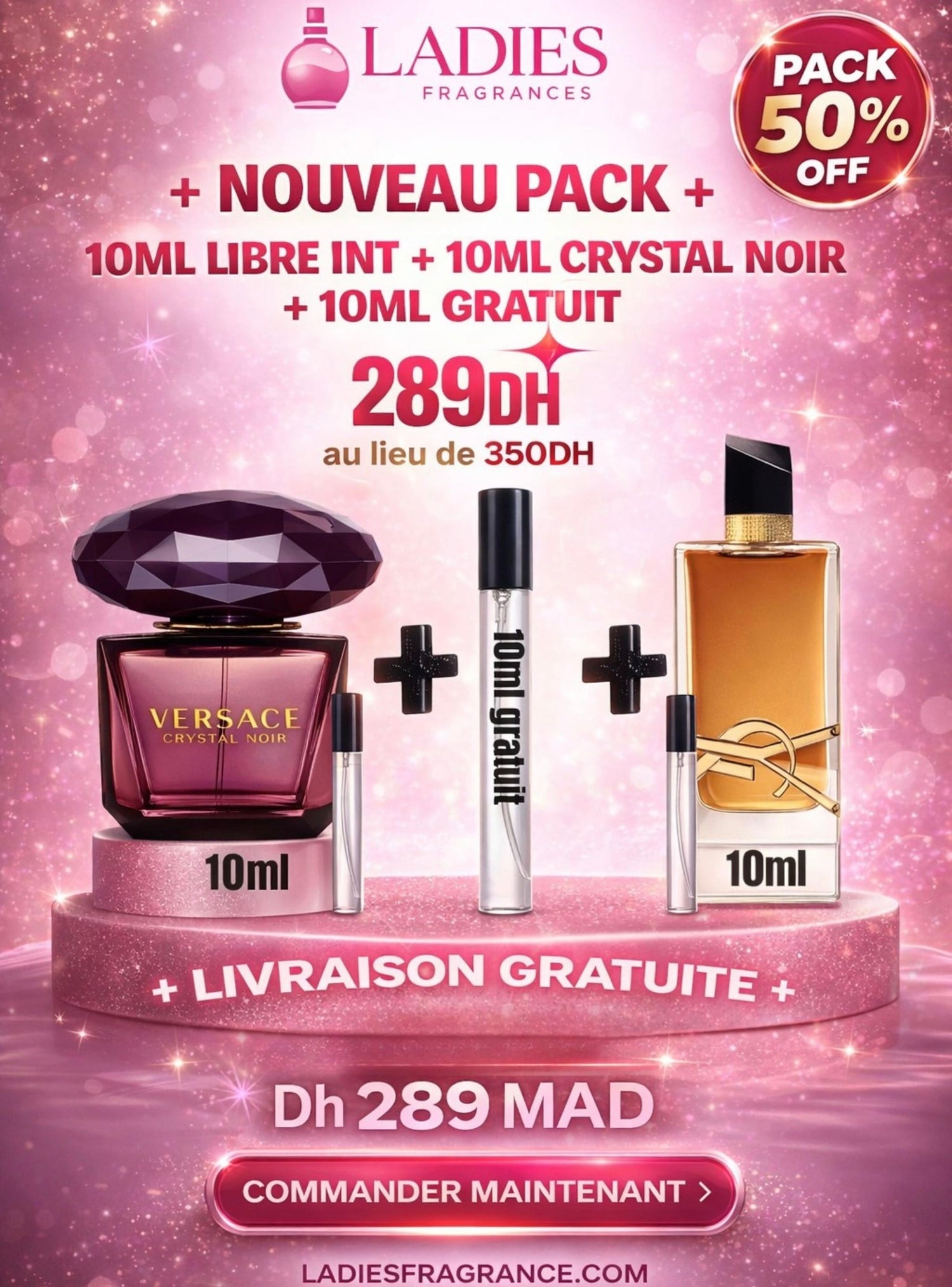 10ML LIBRE INT + 10ML CRYSTAL NOIR + 10ML GRATUIT